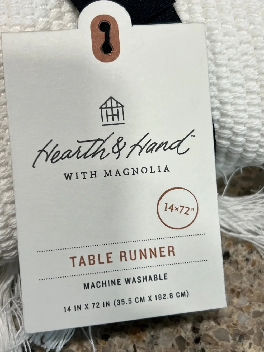 Hearth & Hand White Waffle Weave Table Runner with Fringe machine washable z96